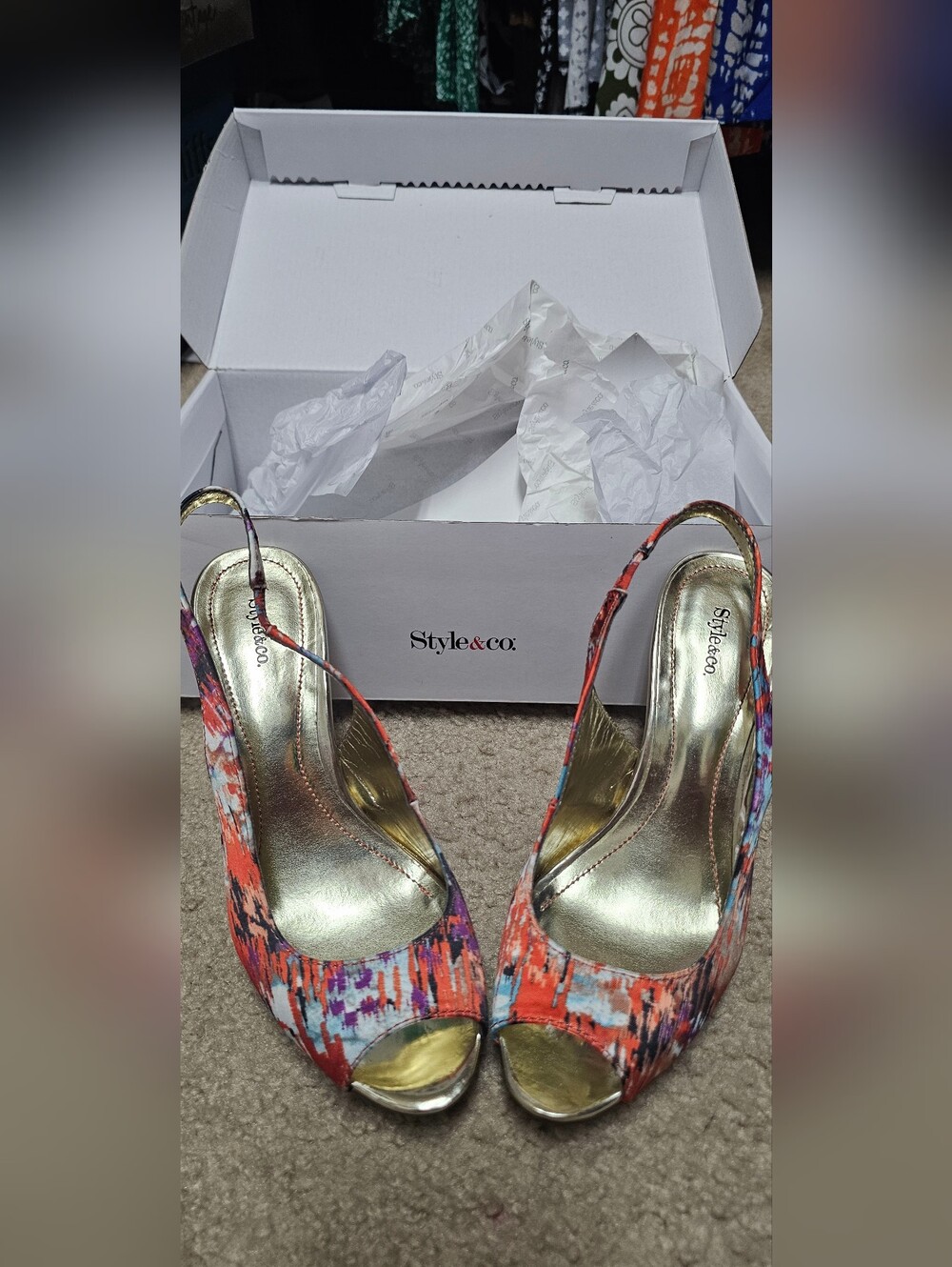 Style & Co. Women's Orange Multi Slingback Heels